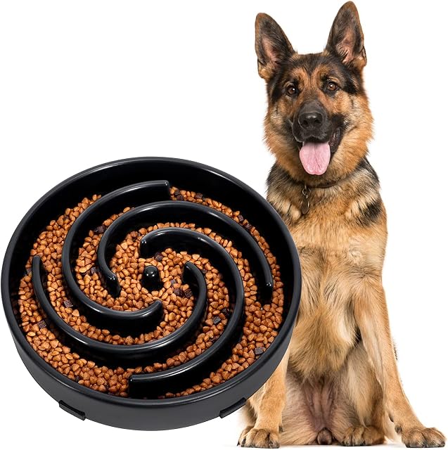 Large Pet Slow Feeder Dog Bowl, Slow Eating Dog Bowl Fun Puzzle Feeding Bowl Non Skid Bloat Stop Dog Food Bowl Interactive Maze Bowl Black