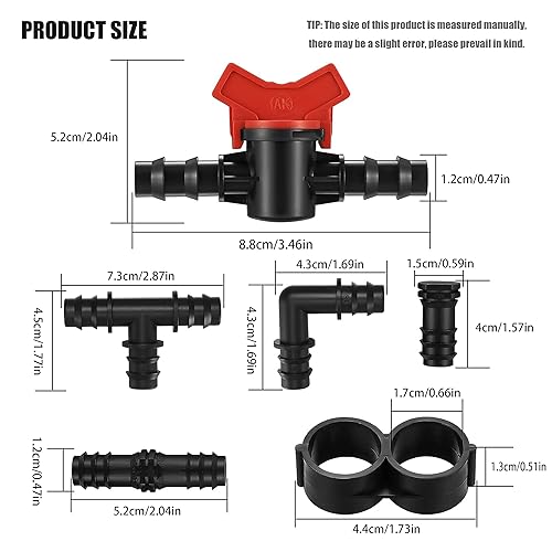 Miniatura 2 de Kit de accesorios de riego por goteo de 42 piezas para tubos de 1/2 pulgada, 8 camisetas, 8 codos, 8 rectos, 8 tapones de tapa de extremo, 8