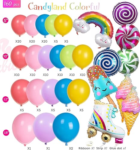 Miniatura 7 de Kit de guirnalda de globos pastel de Candyland, 160 unidades, arco de globos de helado de caramelo rosa, morado, amarillo, para dos decoraciones de