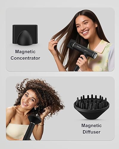 Miniatura 7 de Secador de pelo plegable con difusor, secador profesional de alta velocidad de 110,000 RPM con iones de plasma, cable ALCI de 6.5 pies, concentrador