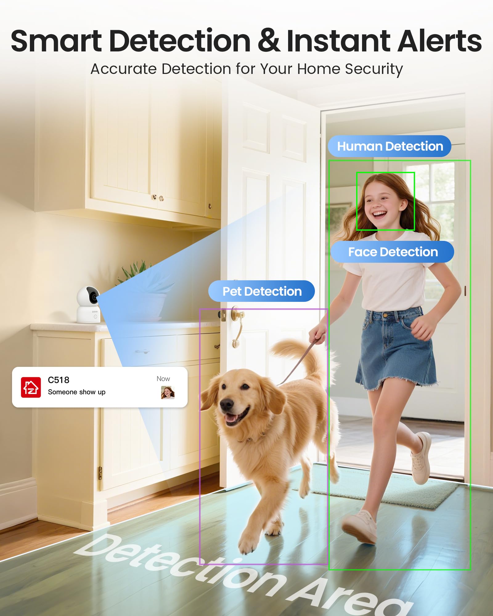 ZOSI Pack de 2 Cámara Vigilancia Seguridad WiFi Interior 8MP para Bebé/Mascota, Detección y Seguimiento de Movimiento, 360° Vista, Audio Bidireccional, 2.4G/5G WiFi, 64GB Tarjeta Incluida, 4K C518