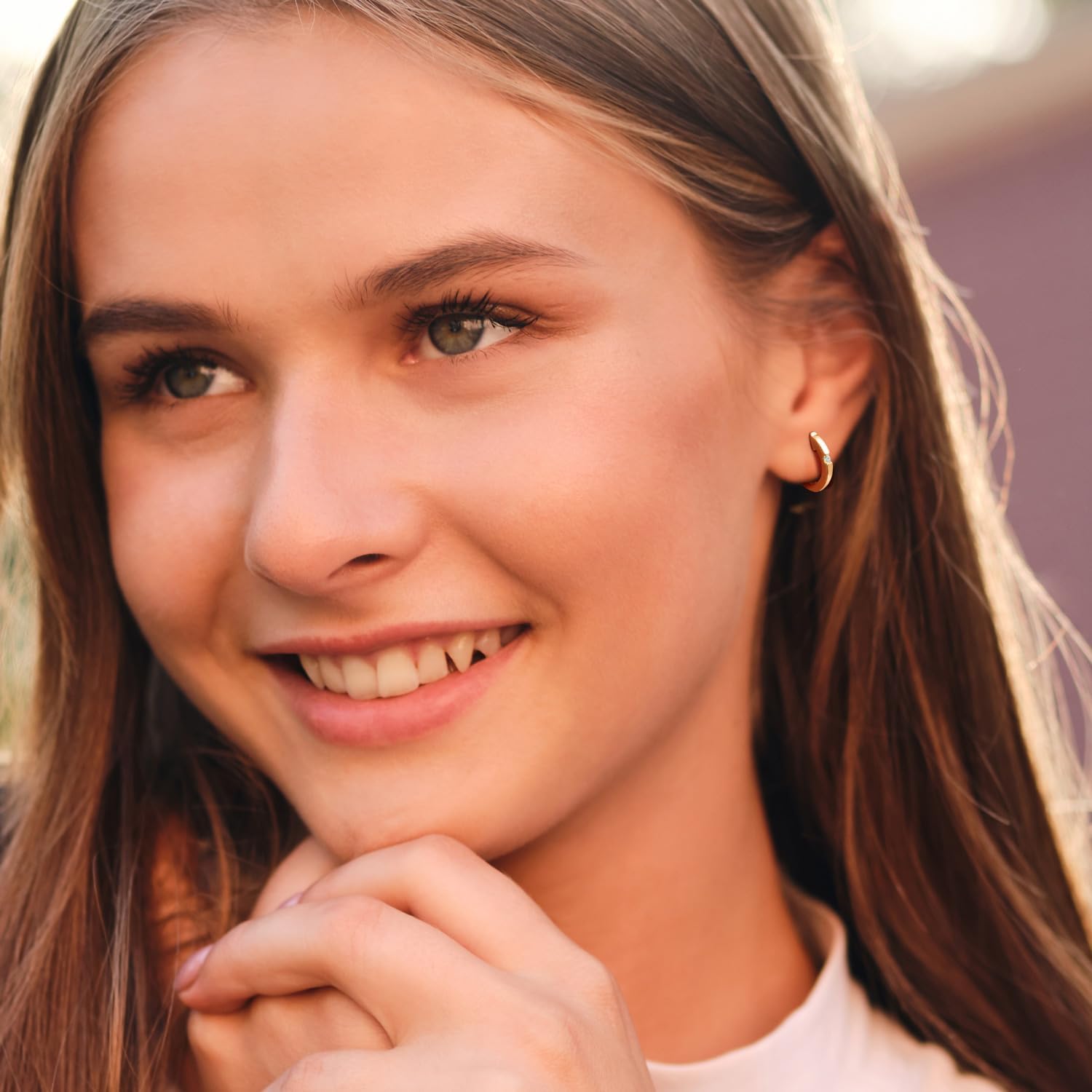 Hoop Earrings 14K Gold Hoop Earrings for Women Cubic Zirconia Huggie Hoops Earring Ultimate Charm Gold Earring 12.7 * 1.7MM