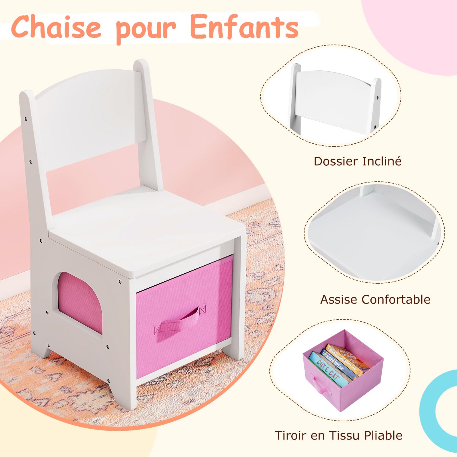 COSTWAY Coiffeuse Enfant Fille avec Chaise et Miroir Lumineux, Bureau Enfant avec 5 Tiroirs, 2 Compartiments, Armoire, Étagère Ouverte, pour Chambre d'enfant, Salle de Jeux, 3+ Ans (Blanc)