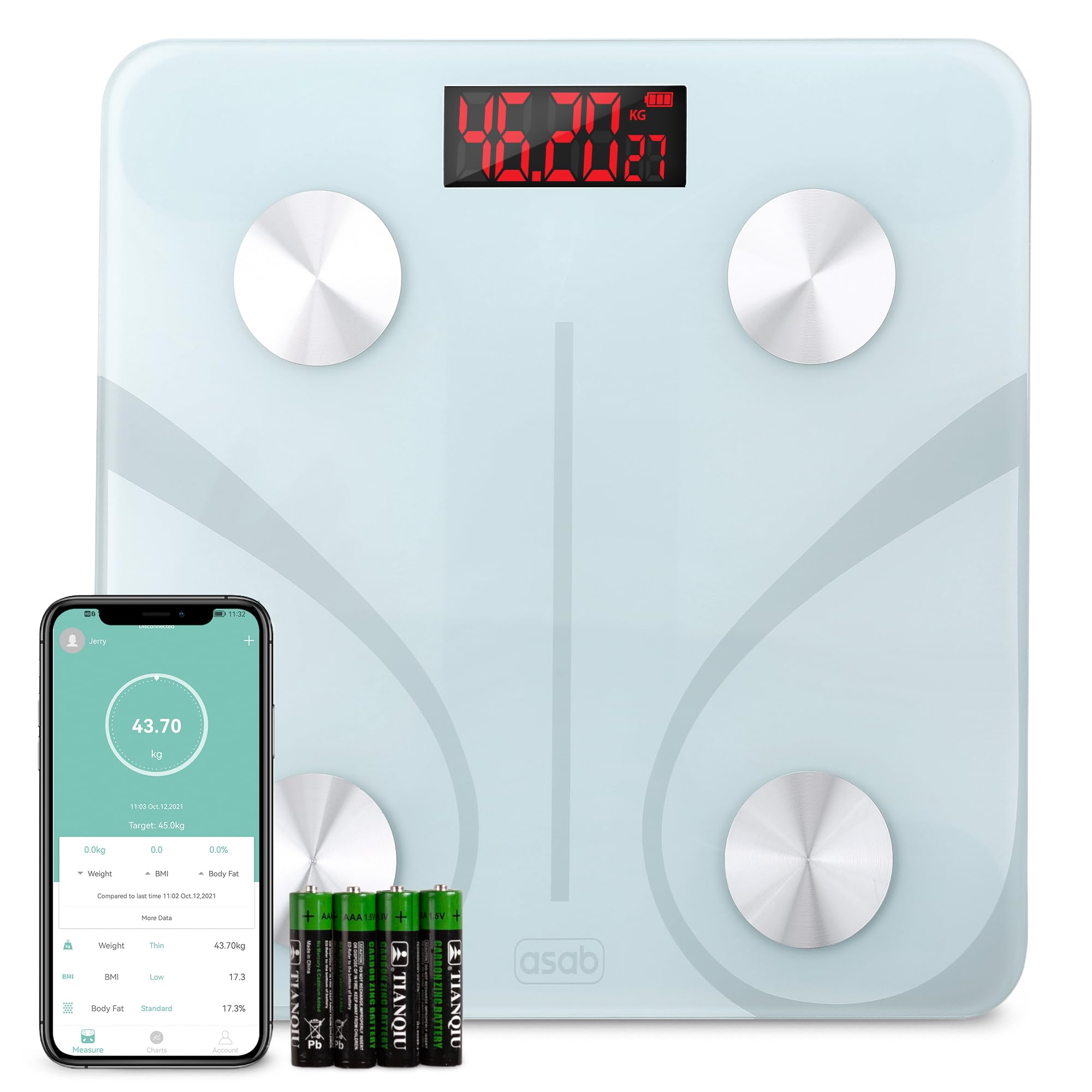 ASAB Bluetooth Body Fat Scale Digital Body Weight Bathroom Scales High Accuracy Body Composition Monitors with Smartphone App Weighing Scale with Smart BMI Scale for Health Tracking Gym and Fitness
