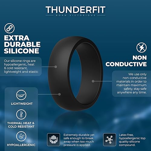 Miniatura 2 de ThunderFit - Anillos de boda de silicona para hombre, 7 anillos 4 anillos 1 anillo, línea clásica y media, 0.343 pulgadas de ancho, 0.098 pulgadas