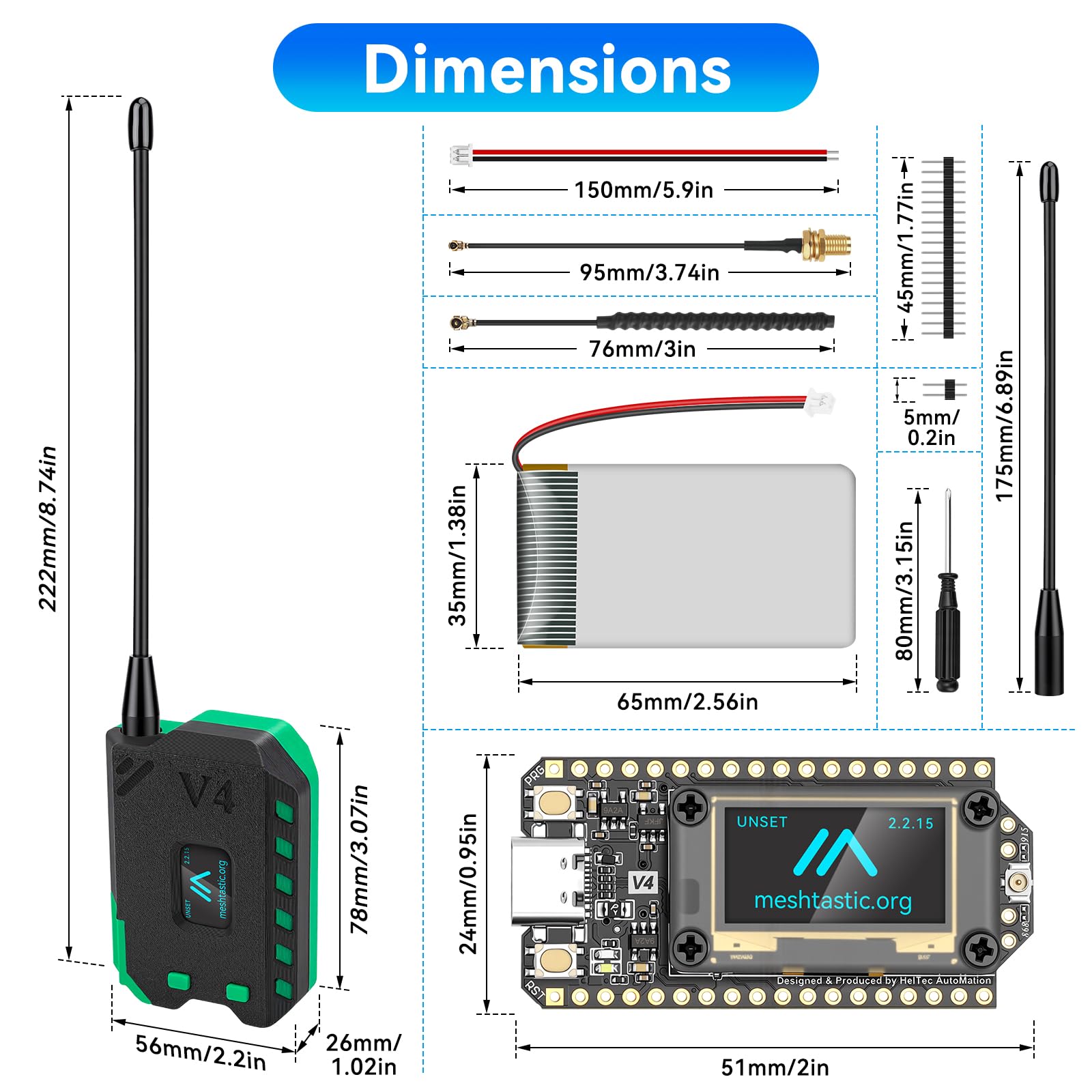 1 scheda di sviluppo ESP32 LoRa V4 con batteria da 3000 mAh e set di alloggiamento, supporta WiFi, Bluetooth, trasferimento dati LoRa 868 MHz per Meshtastic LoRaWAN Arduino