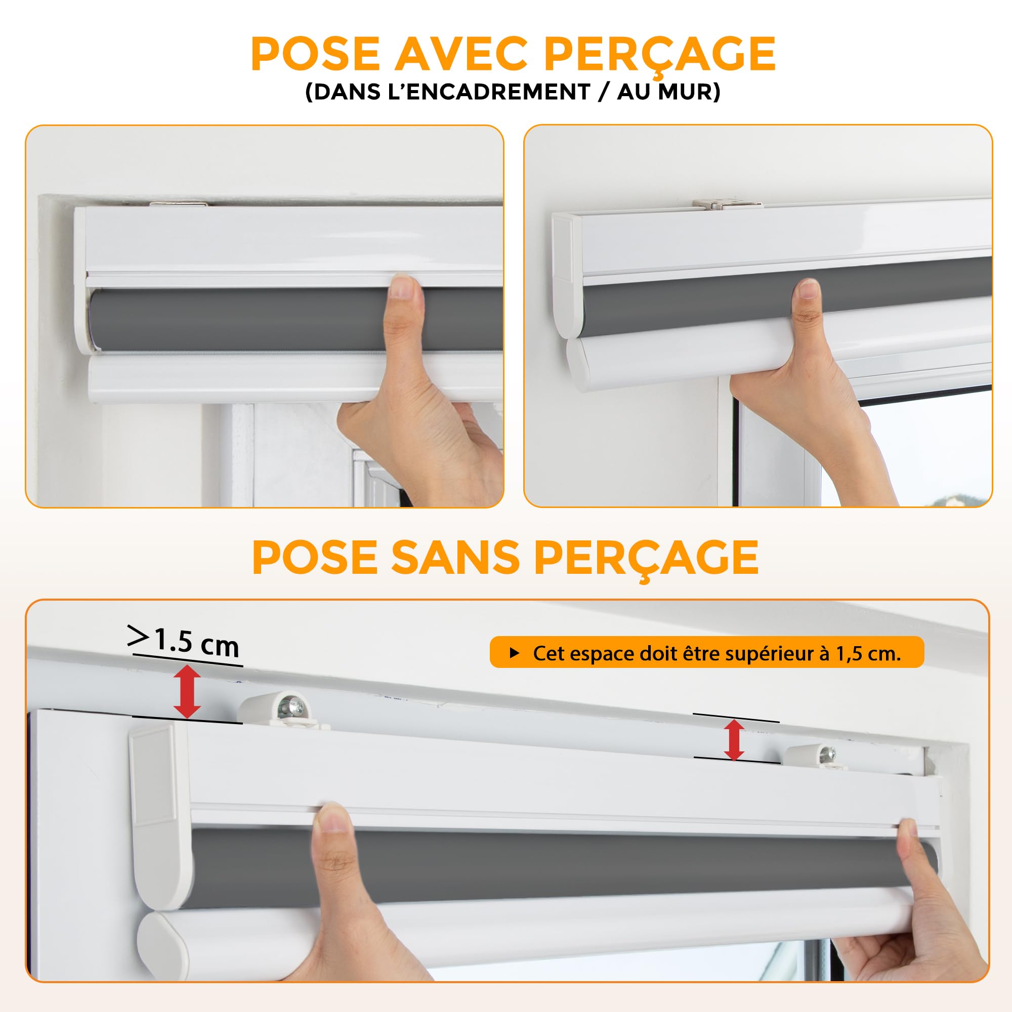 HOMEDEMO Stores Enrouleur Occultant Électriques M100, Moteur & Télécommande, avec ou sans Perçage, Rideau de Protection Solaire pour Fenêtres, 45 x 100 cm, Gris Foncé