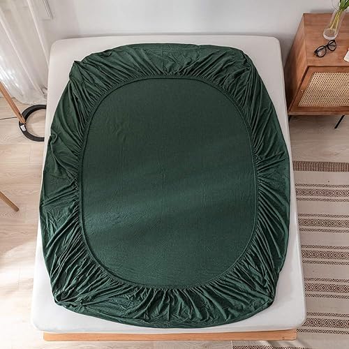 Miniatura 4 de DONEUS Dark Green Fitted Sheet King Size - 100% Cotton Jersey Sheets 3 Piece Fitted Sheets Set with 2 Pillowcases, Ultra Soft Breathable Fitted