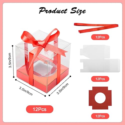 Miniatura 3 de Paquete de 12 cajas de plástico transparente para cupcakes, contenedores individuales de 3.5 pulgadas, desechables, individuales, con insertos y