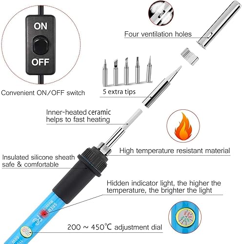 Vista 12 de Kit de soldador electrónico – Pistola de soldadura LCD digital de 80 W con interruptor de encendido/apagado, control de temperatura ajustable