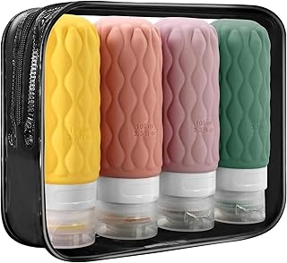 pangutheos 4 Piezas Botes Viaje Rellenables 100ml, Portátil Botes para Gel y Champu Viaje, Envases Viaje Rellenables de Fugas para Champú, Lociones y Artículos de Tocador