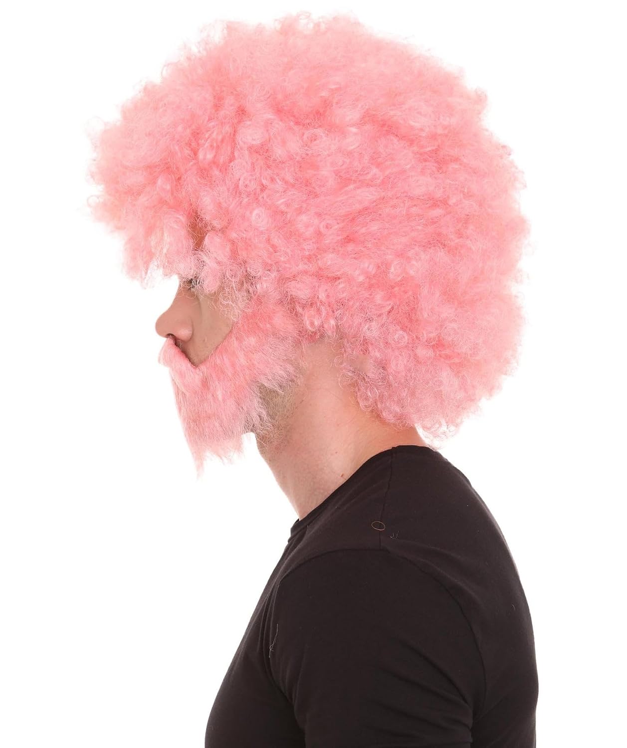 Classic 80's Painter Afro Wig and Beard Set for Adults, Effortless Celebrity Look, Quality Halloween Wig-Pink