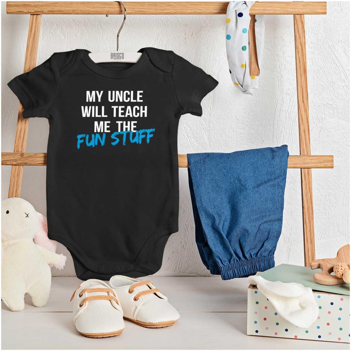Brisco Brands My Uncle Will Teach Me The Fun Stuff Baby Romper Boys or Girls image 3