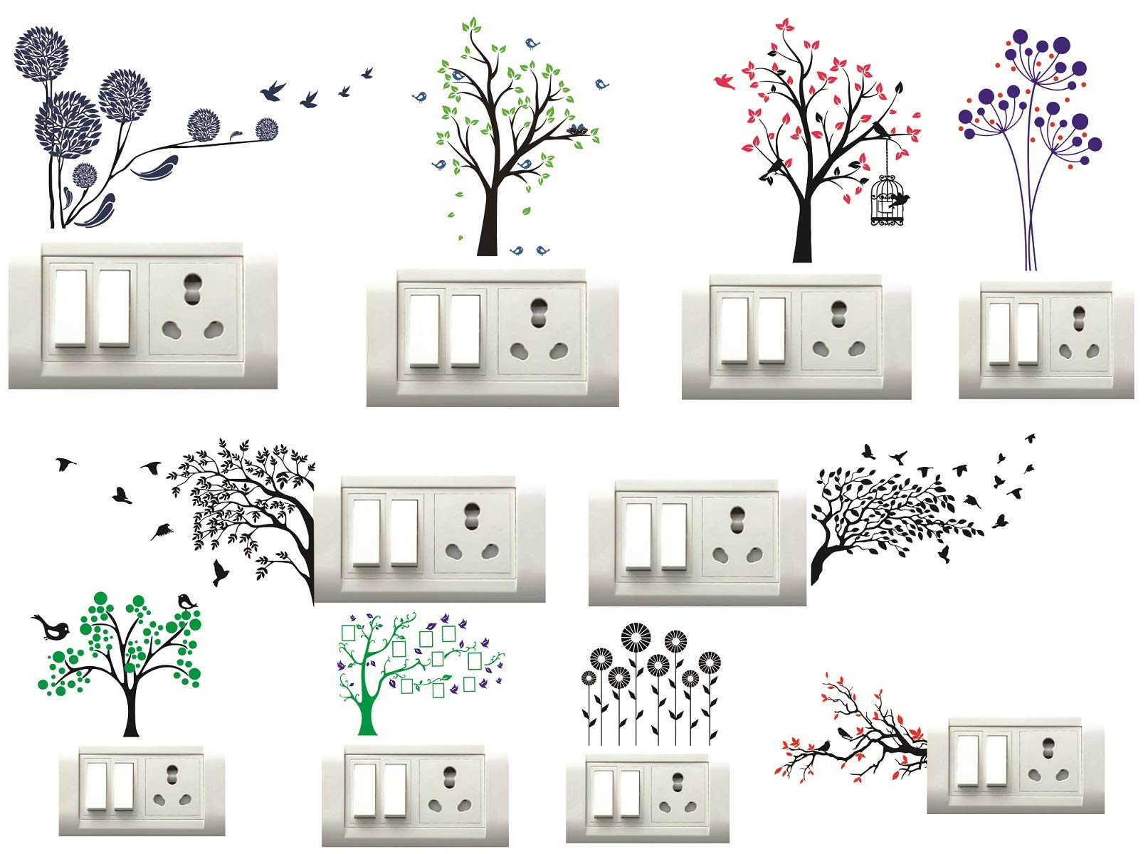 DECOR KRAFT PVC Vinyl Small Bird Switch Board Wall Sticker for Switch Button Wall Living Room Bedroom, Standard, Multicolour