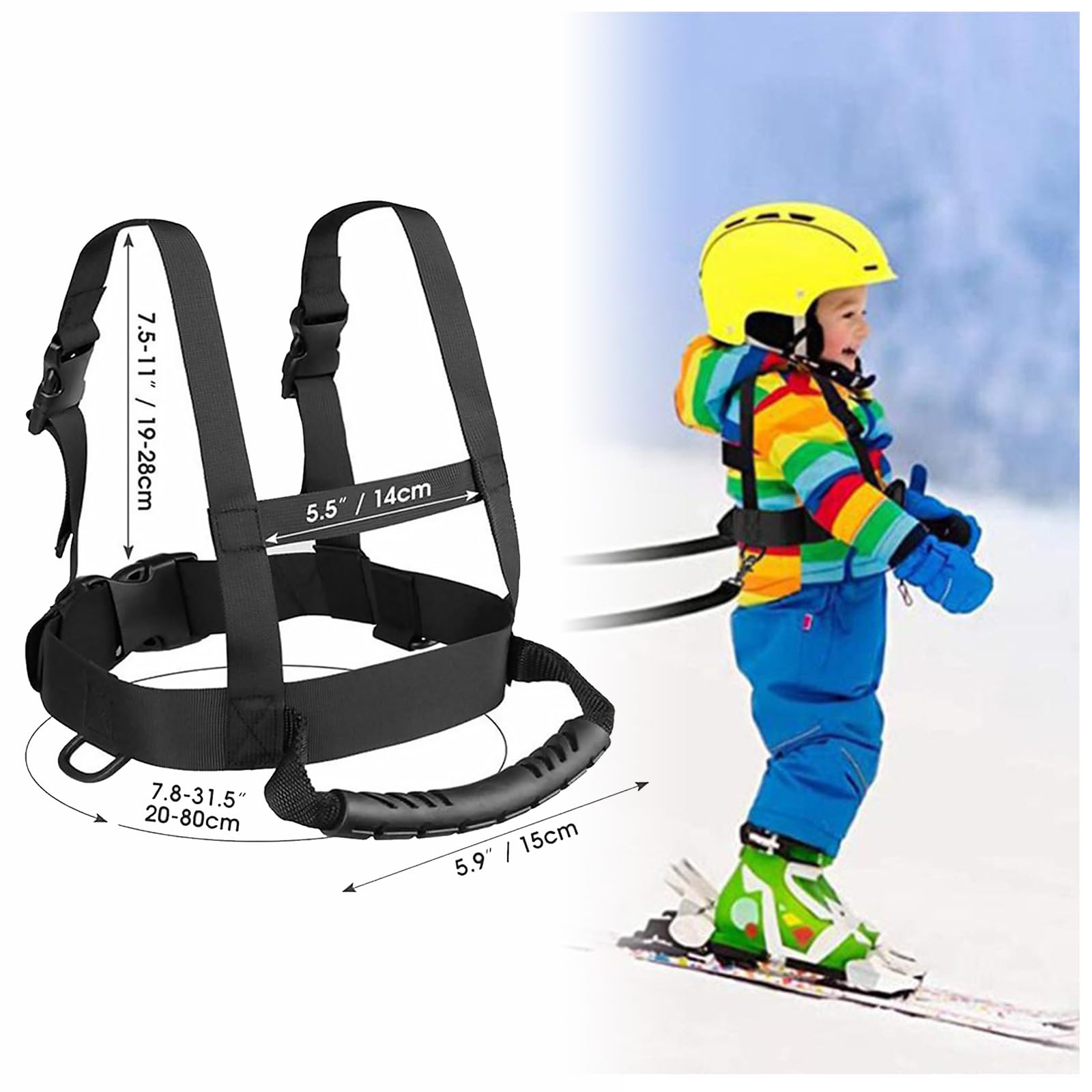 Arnés de Esquí con Correa Extraíble y Bolsa, Arnés de Entrenamiento para Esquí y Snowboard para Niños Niñas Principiantes