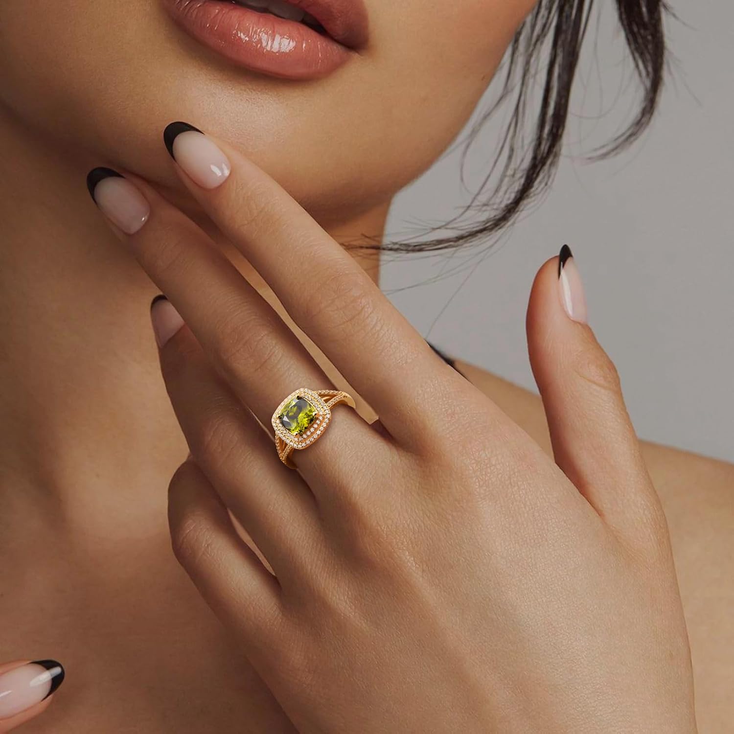 Birthstone Rings for Women 925 Sterling Silver Created Gemstone Cubic Zirconia Ring Heart/Pear/Round/Cushion/Emerald/Oval Engagement Double Halo Ring Size 6 to 10