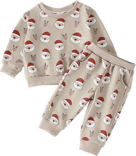 TBUIALL Trajes de dos piezas para niños y niñas, lindo traje de Navidad para bebés, ropa de vacaciones al aire libre, traje suave