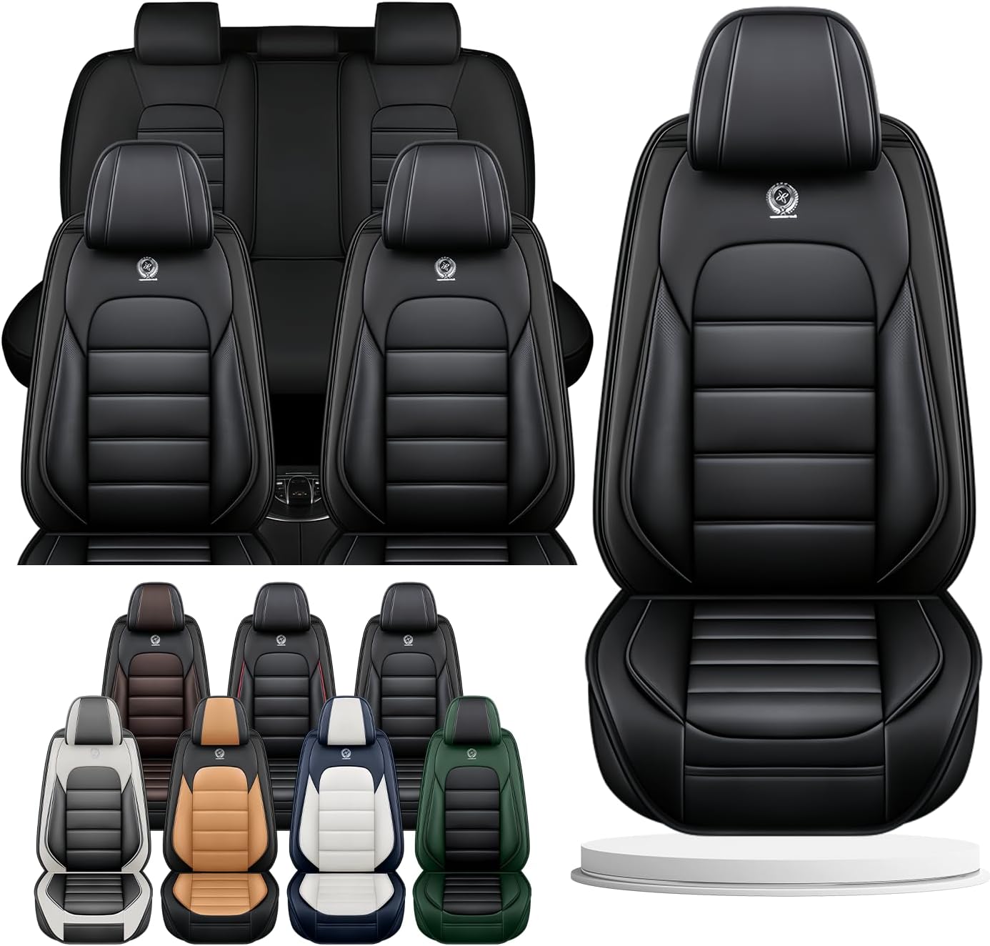 Car Seat Covers for Honda Pilot 2003-2026 Seat Covers Full Set PU Leather Custom Fit Easy Install Anti-Slip, Black