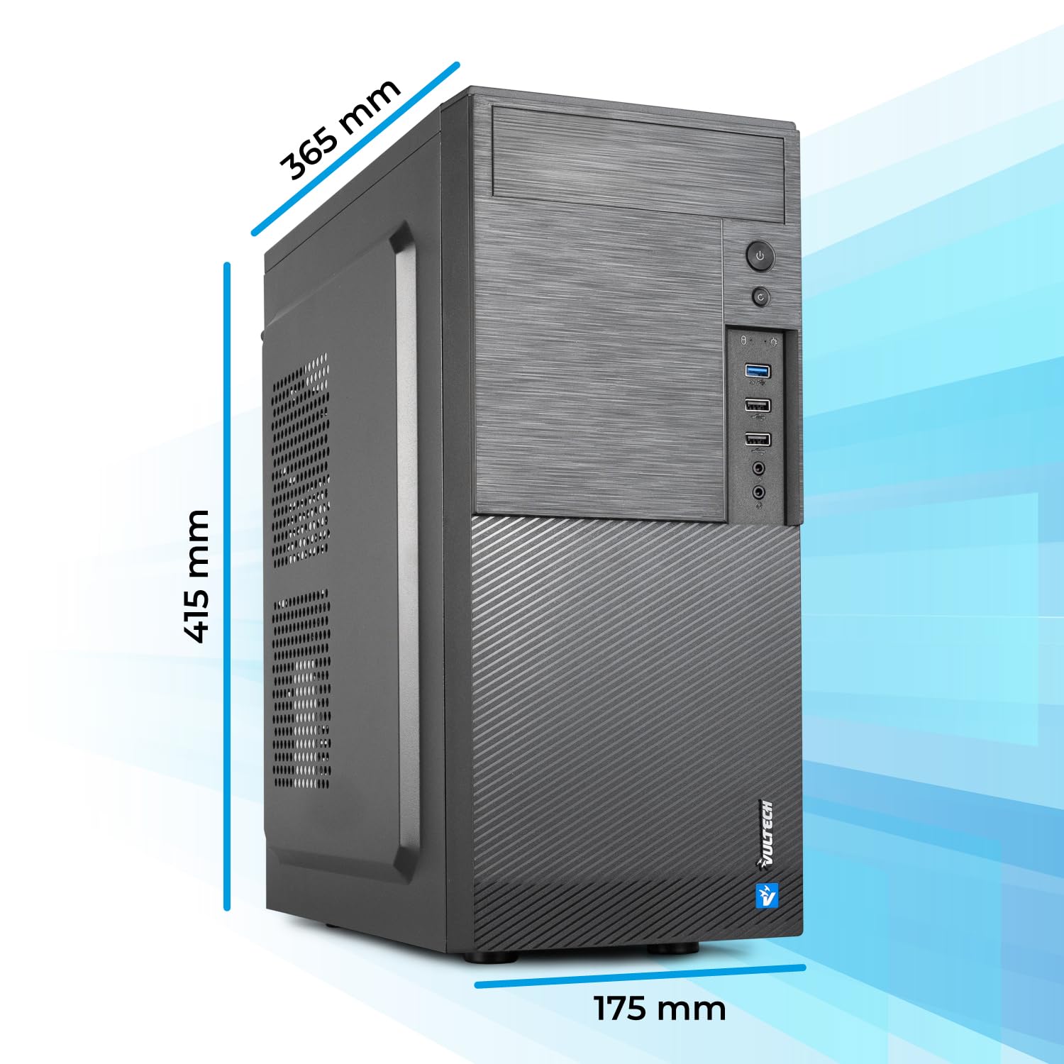 Case VulTech ATX VCO-A1699 Rev. 2.1 senza alimentatore, computer case compatto 2x Usb 2.0, 1x Usb 3.0, colore nero