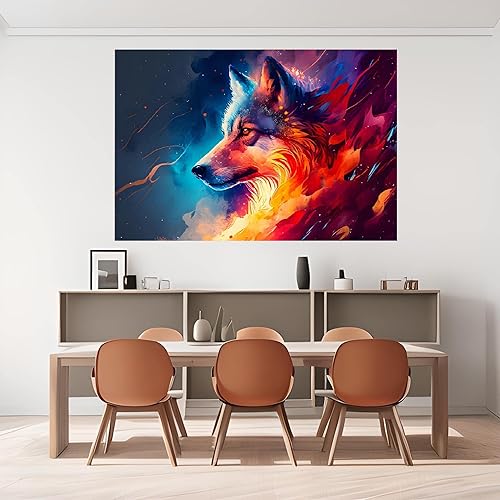 Miniatura 3 de Cuadro De Pared De Sala - Acuarela Animal Lobo Bajo las Estrellas  Lienzo abstracto para pared, decoración de la cocina y casa, póster e impresiones