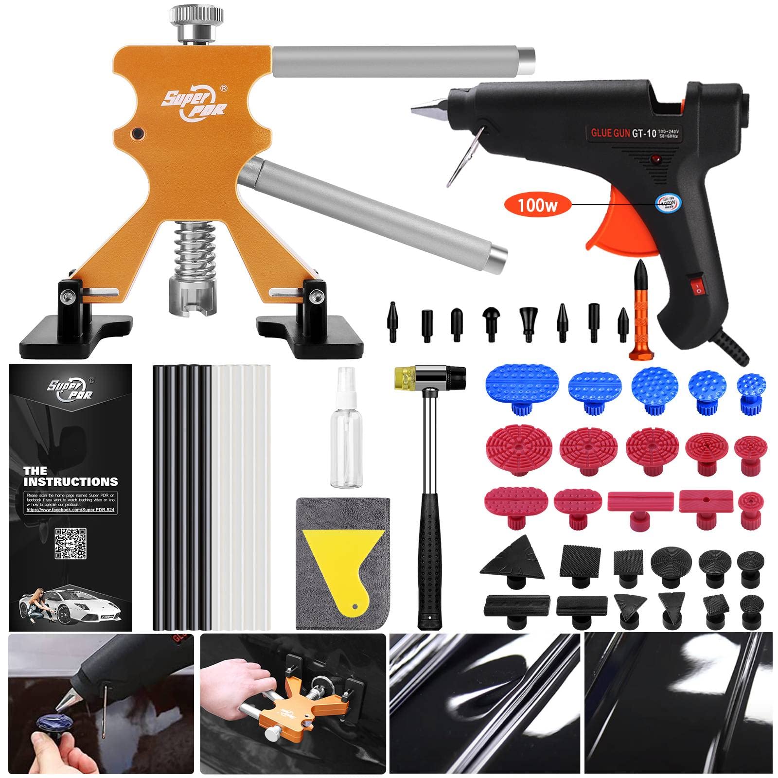 Paintless Dent Removal Kit PDR Tools Paintless Dent Repair Tools Kit Slide Hammer Bridge Pulling Glue Gun D Saca Golpes Para Carros