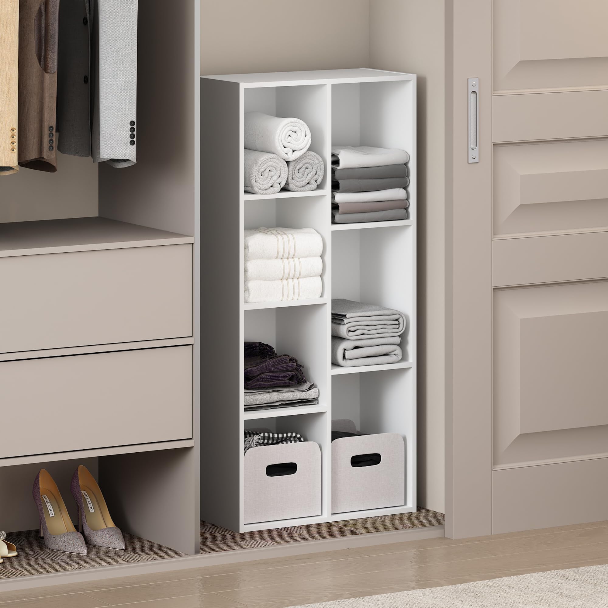 Furinno REED Closet Organizers and Storage, 7-Cube Closet Organizer, Open Shelf Storage, for Wardrobe, Bedroom, Living Room, White