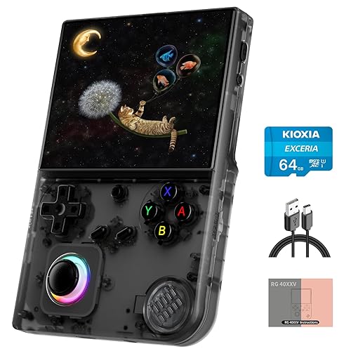 RG40XX V Linux OS Portable Game Console 64GB Storage 4.0-inch IPS Display H700 Quad-Core Bluetooth 4.2 3200mAh Battery 16M RGB Lighting(Transparent Black)