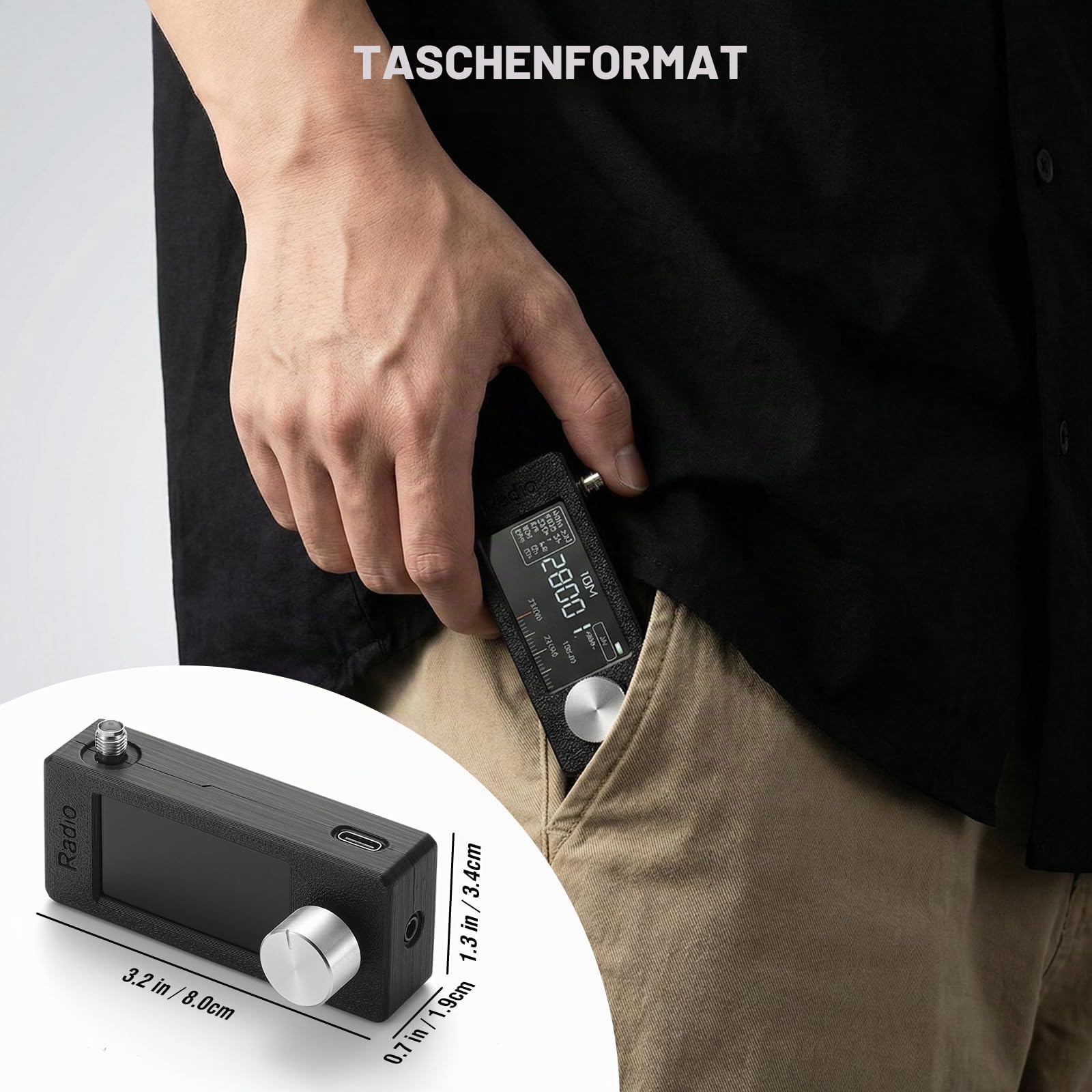 Raddy Mini-Radio Allband DSP Radio mit Si4732 Chip, FM/SW/MW/VHF/CB Empfänger mit LSB/USB Modi, Kopfhörerverstärker, Taschenformat mit 1,9" Farbdisplay, Teleskop- & Donut-Antenne, Firmware-Upgrade