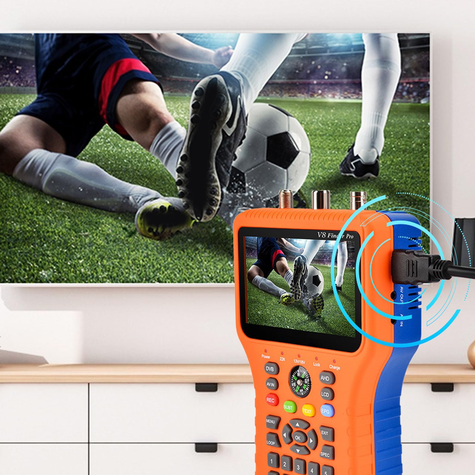 V8 Digital Satellite Finder, 4.3inch LCD Screen Display Meter Satellite and TV Finder with Function TV Antenna Strength Meter Finding Meter