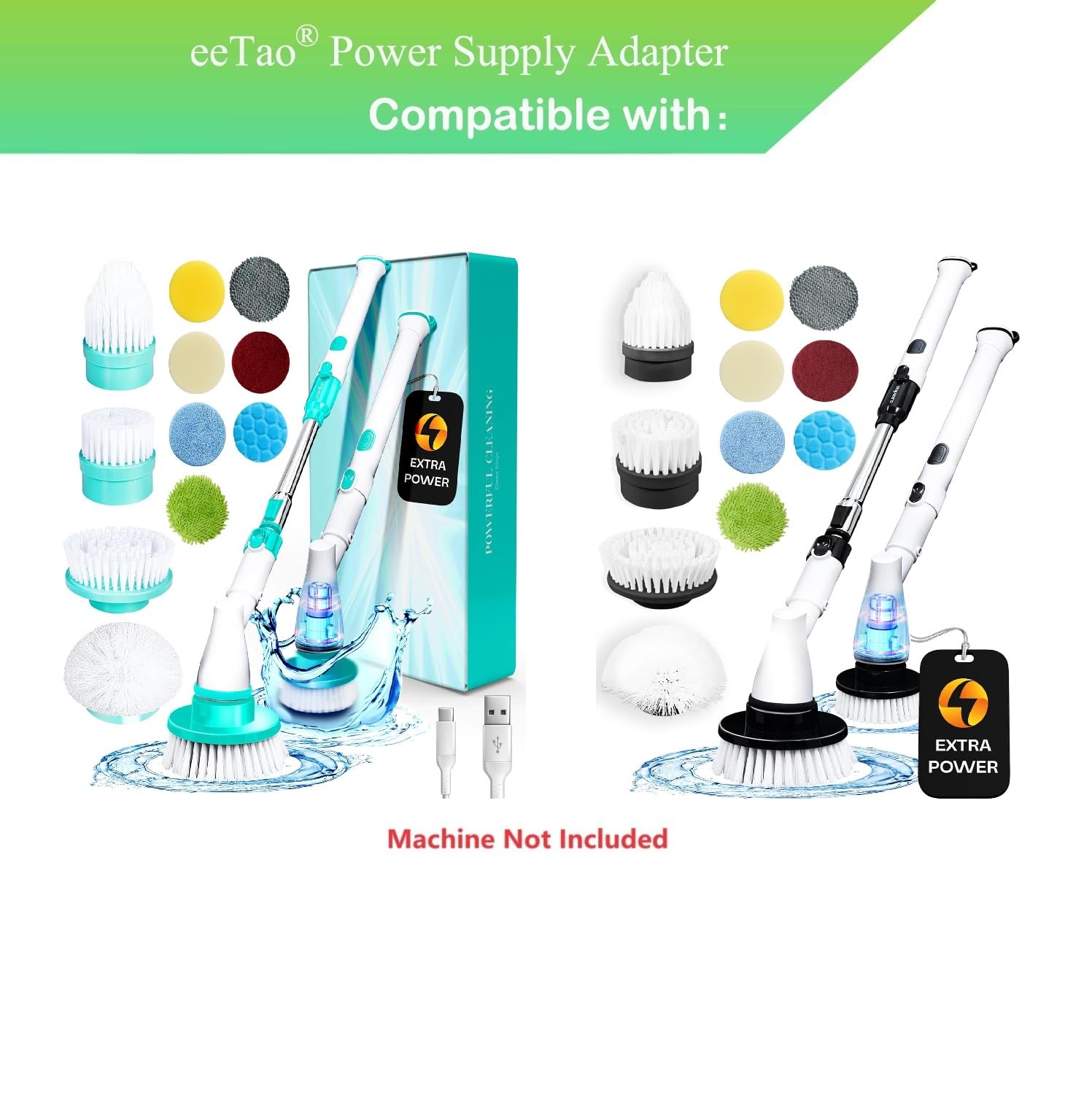 eeTao 5V USBC Replacement Charger Compatible with CLEANNINJA Electric Spin Scrubber Cordless 2500mAh Battery DC5V USB Type C Power Supply Adapter Cord Cable