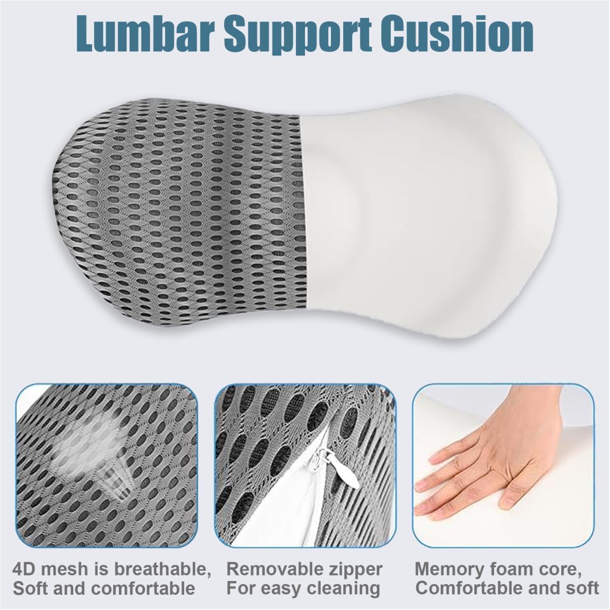 EPROICKS Cuscino Lombare per Auto, Cuscino Schiena Sedia Ufficio, per Auto, Sedia Ufficio, Divano, Supporto Lombare Letto (grigio)