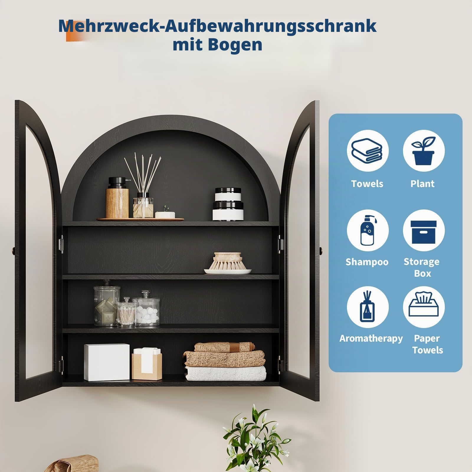 Garvee Wandschrank Mit 4 Böden, Acryltür, Gewölbte Oberseite, Badezimmer hängeschrank Ideal Als Badezimmerschrank Oder Medizinschrank