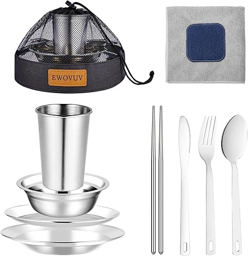 Miniatura 7 de Kit de camping para acampar de 1 a 2 personas, platos de campamento Scout, utensilios de cocina, accesorios, platos, juego de vajilla al aire libre