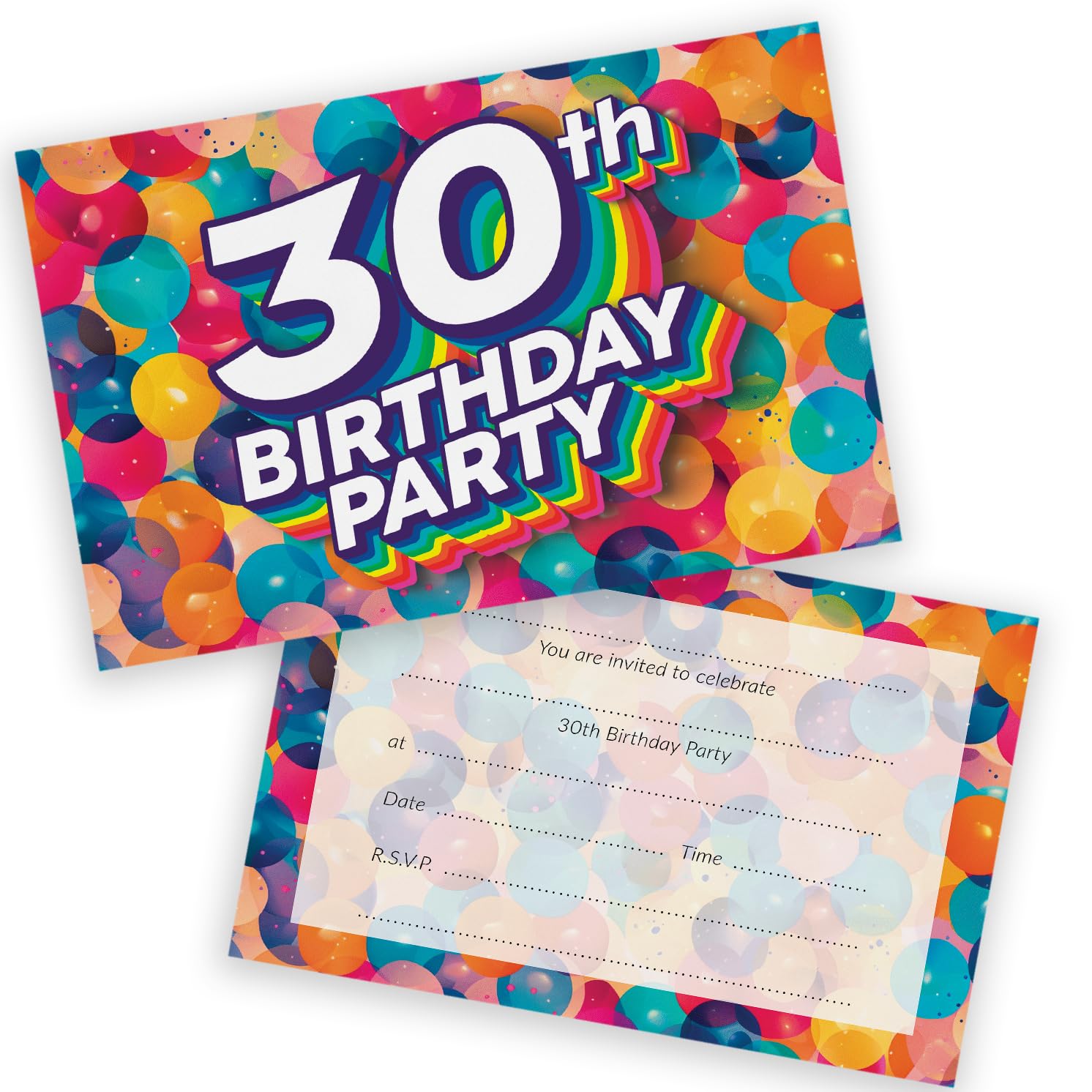 30th Birthday Party Invitations Men Women - Rainbow Balloons 20 Pack - Adults Birthday Invitations for Friends Family A6 Bday Party Invites Invitation Cards with Folding Envelopes