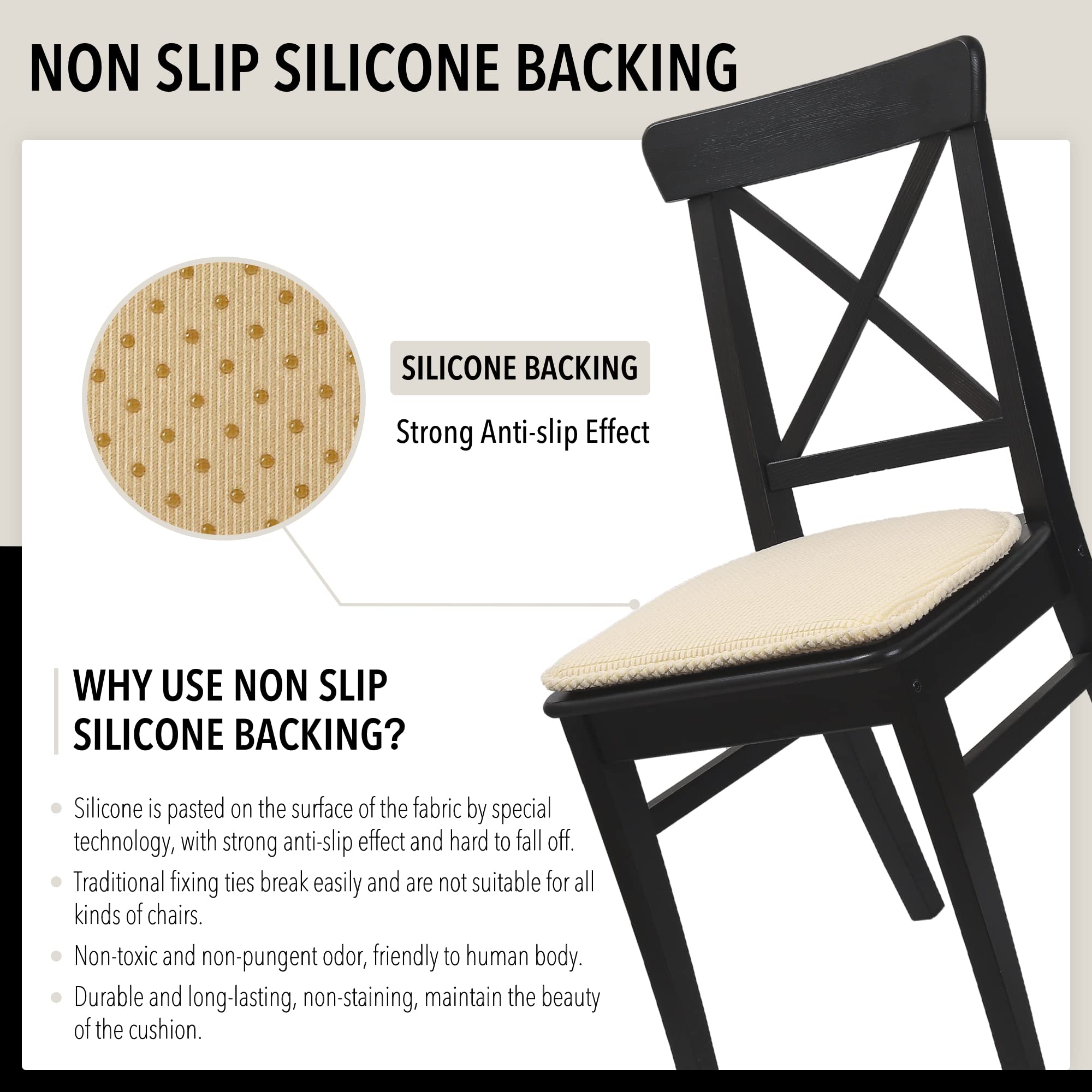 Tromlycs Chair Cushions for Dining Chairs 4 Pack Kitchen Room Pads Seat Cushions Indoor Non Slip U Shaped 17 x 16 Inch White Beige