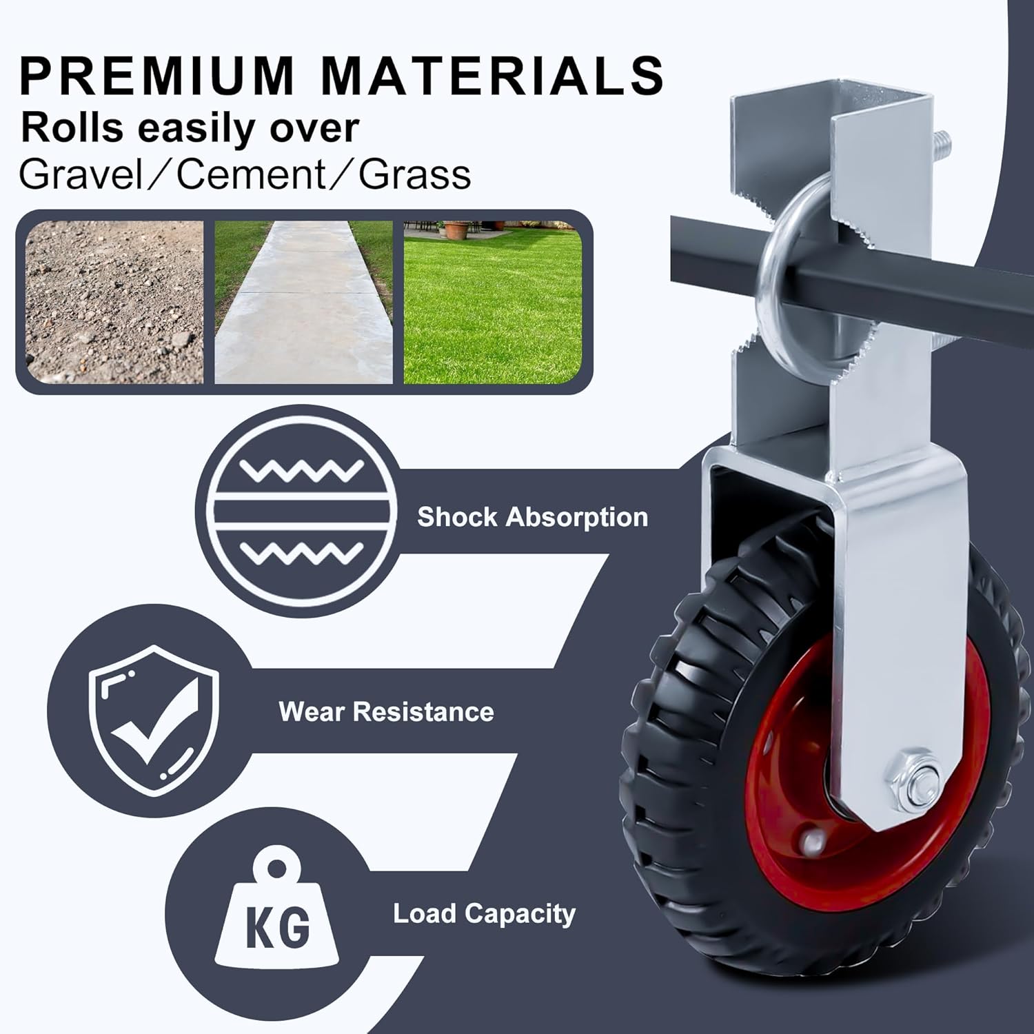 2 Pack Wheels for Metal Tube Gates, 6 Inch Heavy Duty Caster Wheels With 1-3/8" Thru 2-1/2" Frames, Support Wheel for Chain Link Fence Prevent Dragging (Red)