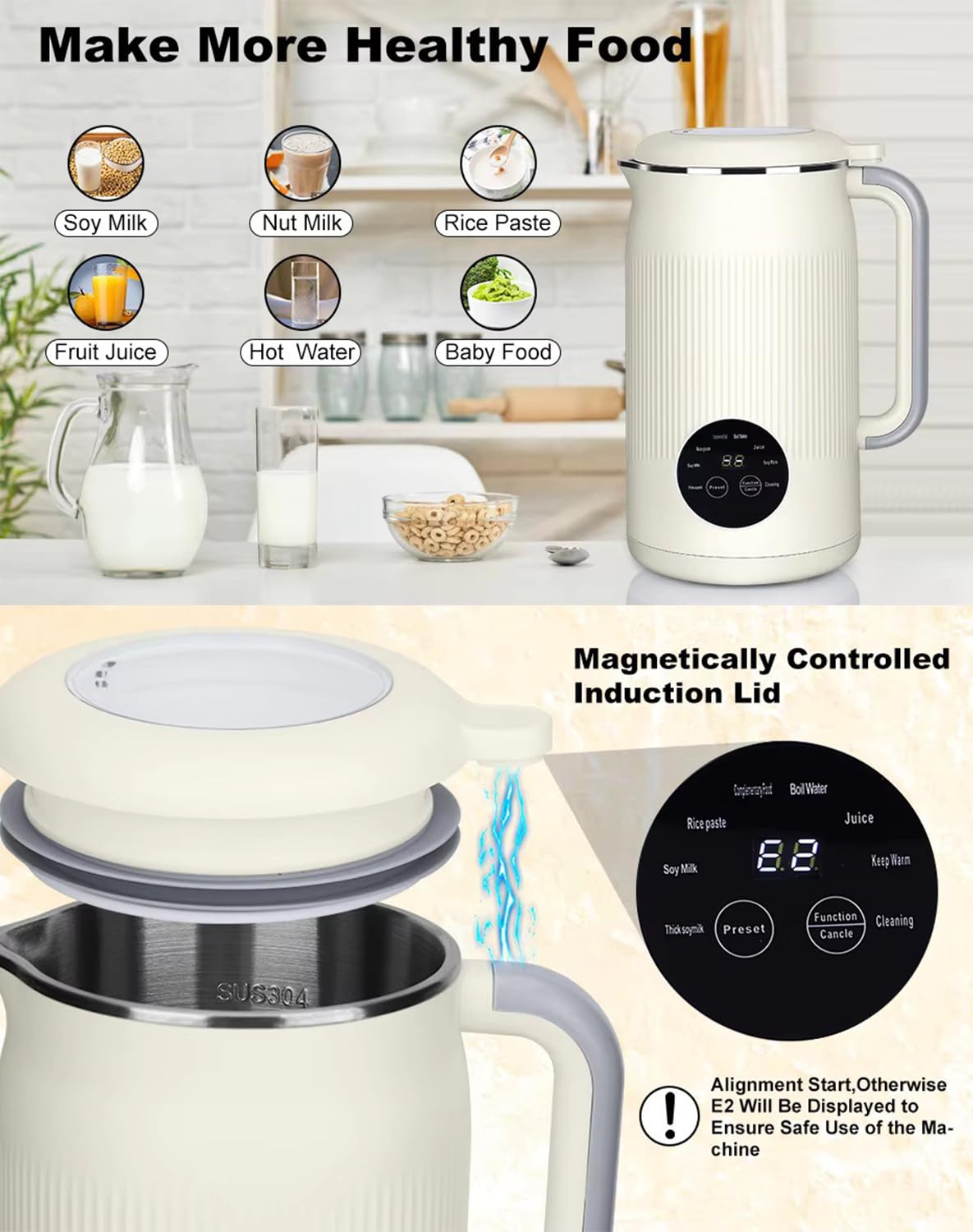 Essanova Pro, 8 En 1 Essanova Pro Maquina Leche Vegetal, Máquina De Leche Vegetal De 1200 Ml Con Autolimpieza, Función De Mantenimiento En Caliente Y Temporizador Para Leche De Soja, Avena, Almendra — view 7