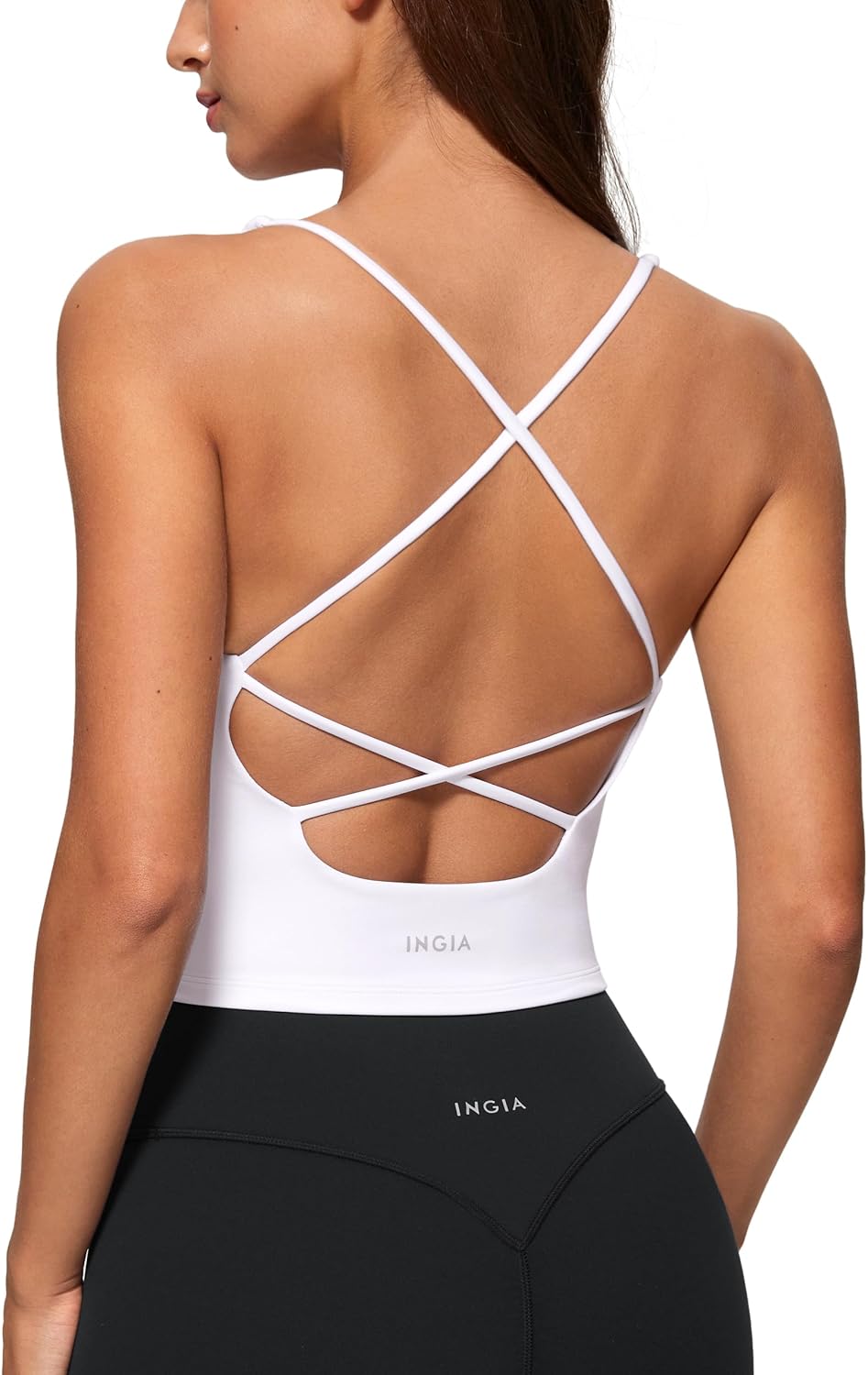 Womens V Neck Padded Tank Tops Spaghetti Criss Cross Strap Statement Strappy Back Casual Crop Top