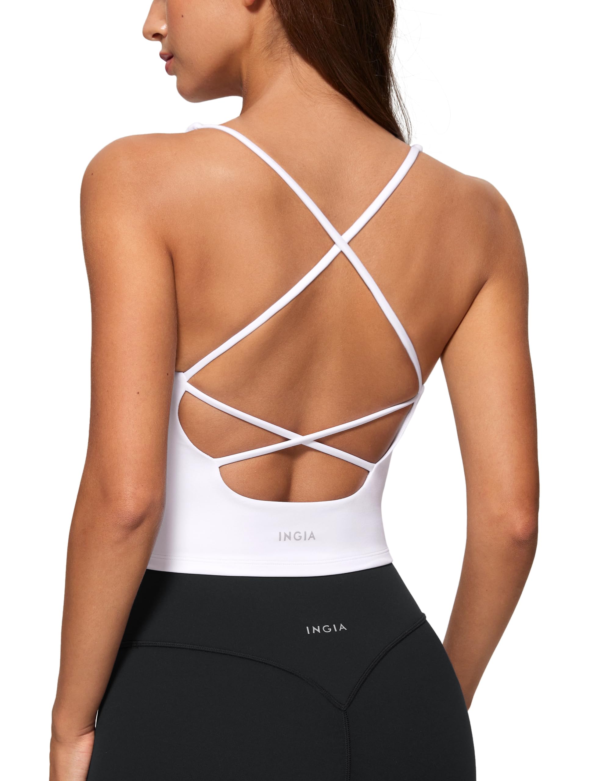 Womens V Neck Padded Tank Tops Spaghetti Criss Cross Strap Statement Strappy Back Casual Crop Top