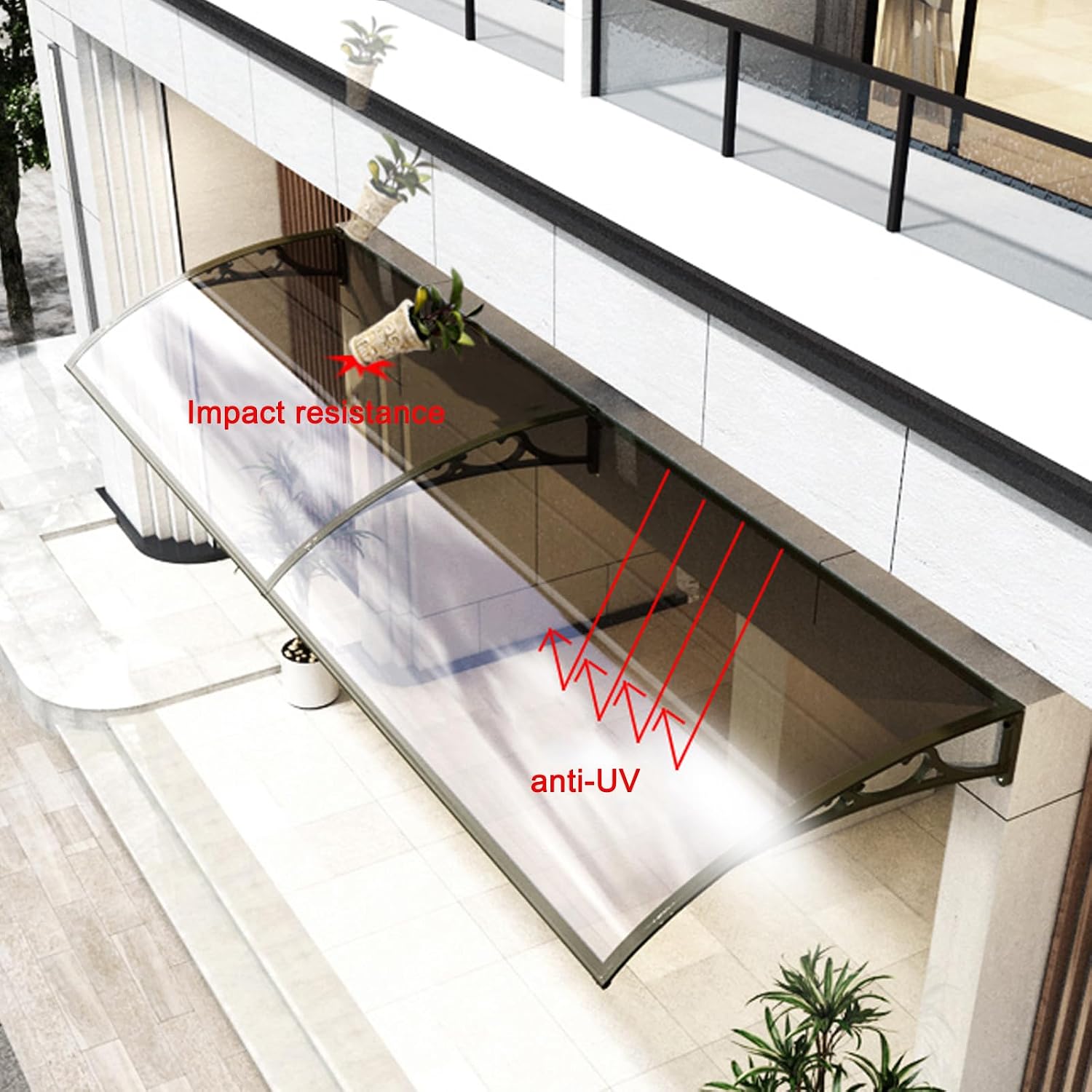 Door Canopy Awning,Window Awning,Porch Awning Shelter,Window Rain Shelter Cover,Roofing Canopies,UV Rain Snow Sunlight Protection,for Outdoor Patio,Brown PC Board (60x570cm/24 x224)