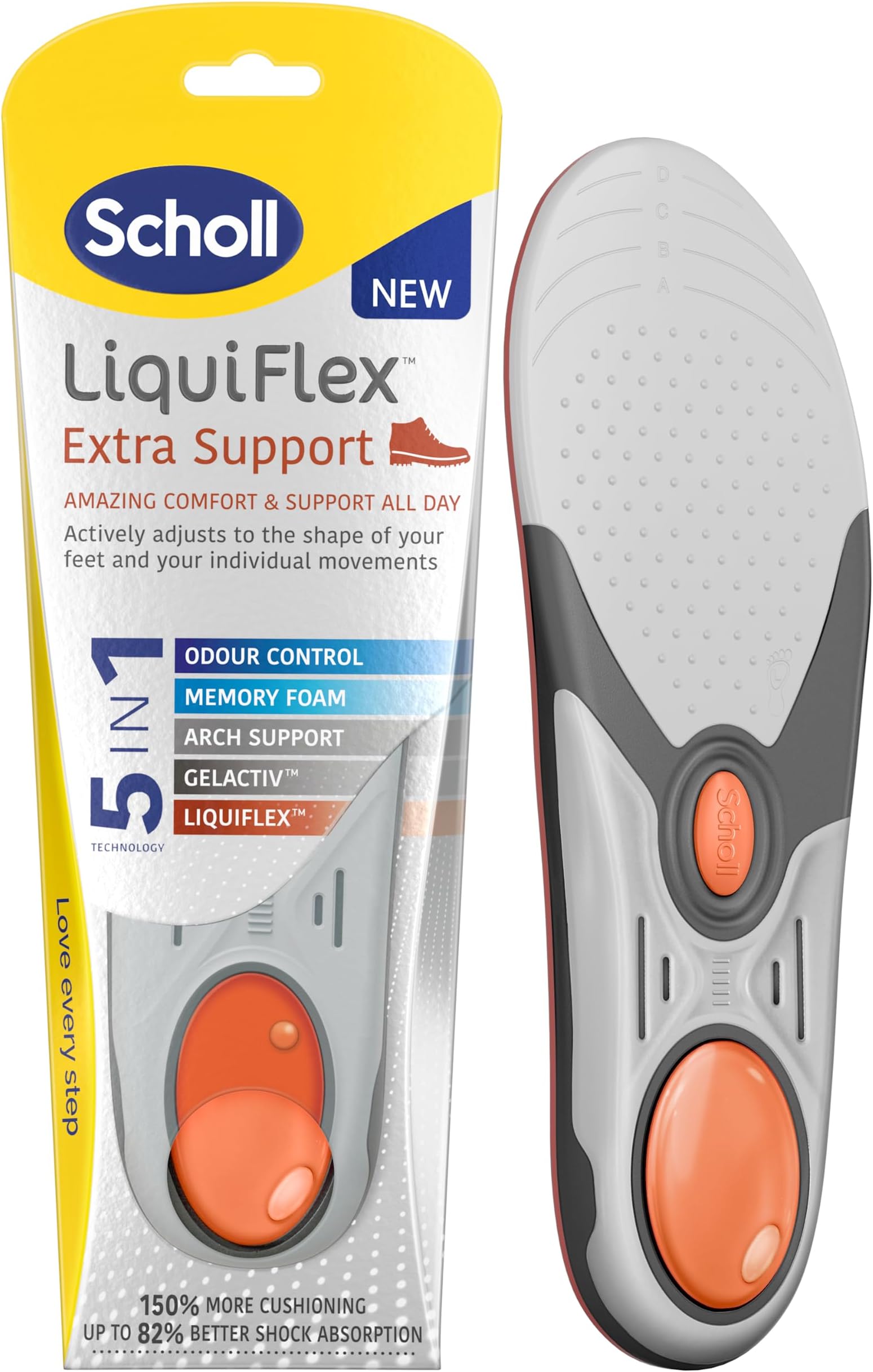 Scholl Liquiflex Extra Support Work Insoles for Men - Work Boot Insole, UK Size 8-12, 1 Pair of trimmable Gel Insoles with Memory Foam and Arch Support