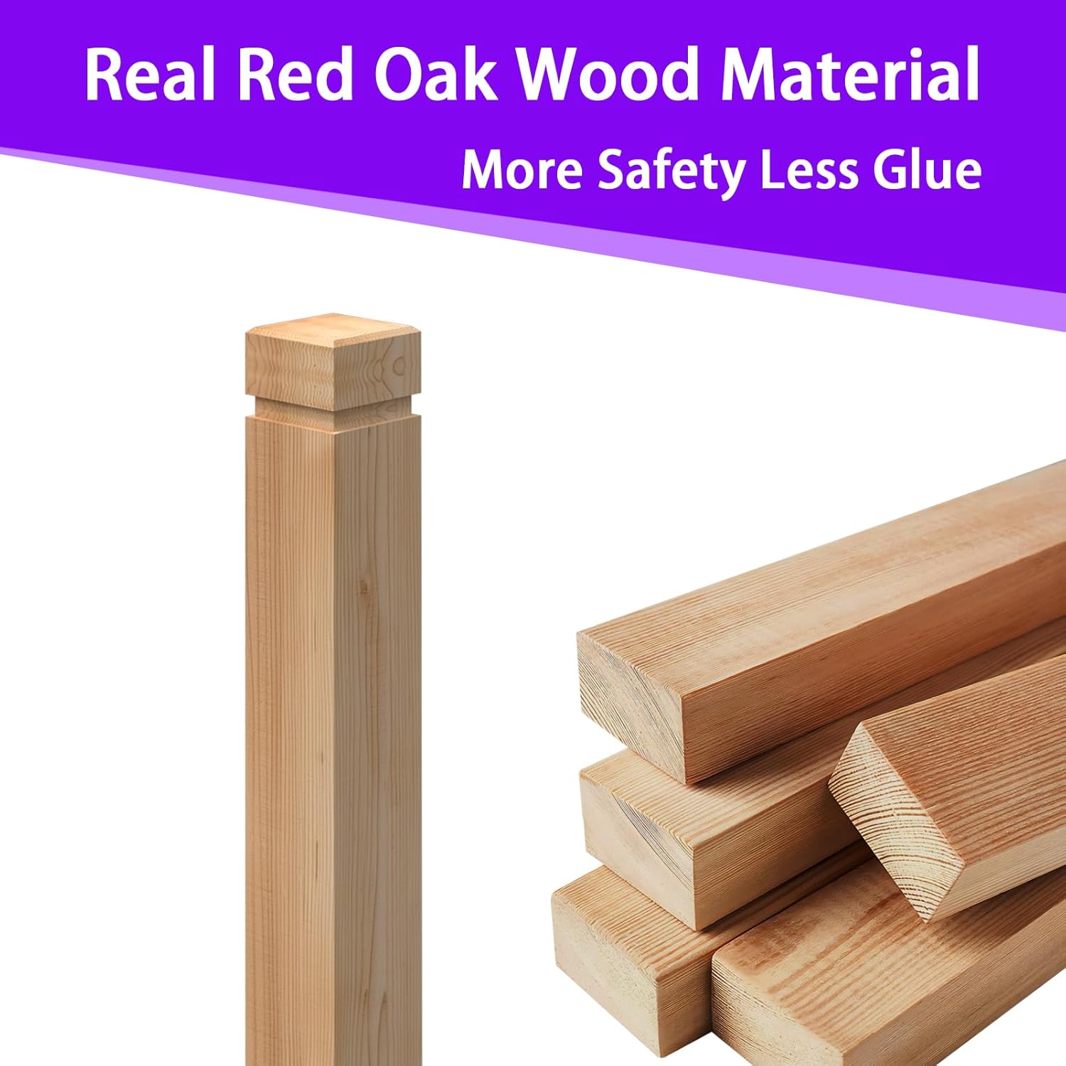 3.5 x 48 inch Red Oak Stair Newel Post with a Single Groove Notched Wood Balusters for Staircase Interior and Outdoor Railing Newels for Stair Handrails(1 Pcs)