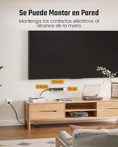 Miniatura 5 de SUPERDANNY Regleta de alimentación USB de 9.8 pies, protector de sobretensiones, cable de extensión de protección múltiple, 5 tomas de corriente, 3