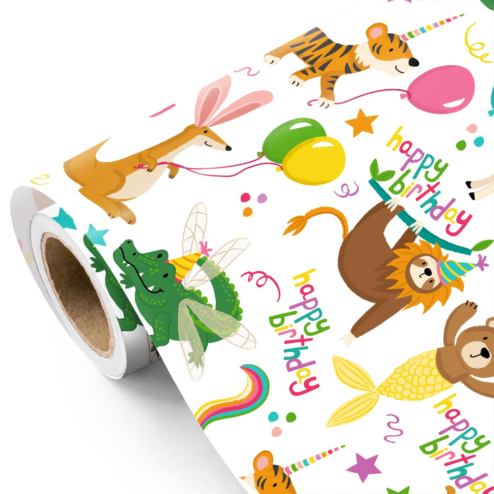 RUSPEPA Kids Birthday Wrapping Paper Roll - Mini Roll - 43.2cm x 5m - Cute Birthday Party Animal Wrapping Paper for Kids Boys Girls, Baby Shower, School Celebration โ image 1