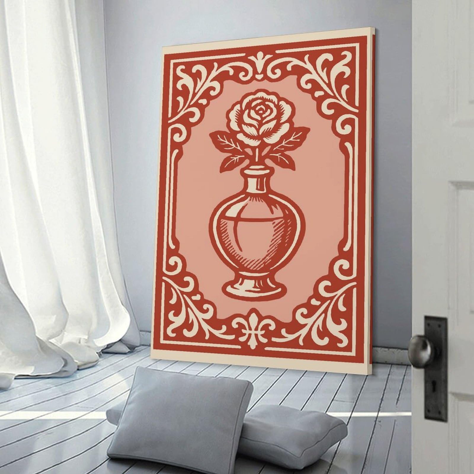 Junmoney Frame-Style-23 Home Decor Wall Art Rose In A Bottle With Ornate Frame, 20X30inch(50X75cm), For Workspace Walls, Study Corners Or Bedrooms, A Smart Decor Choice For Study Walls