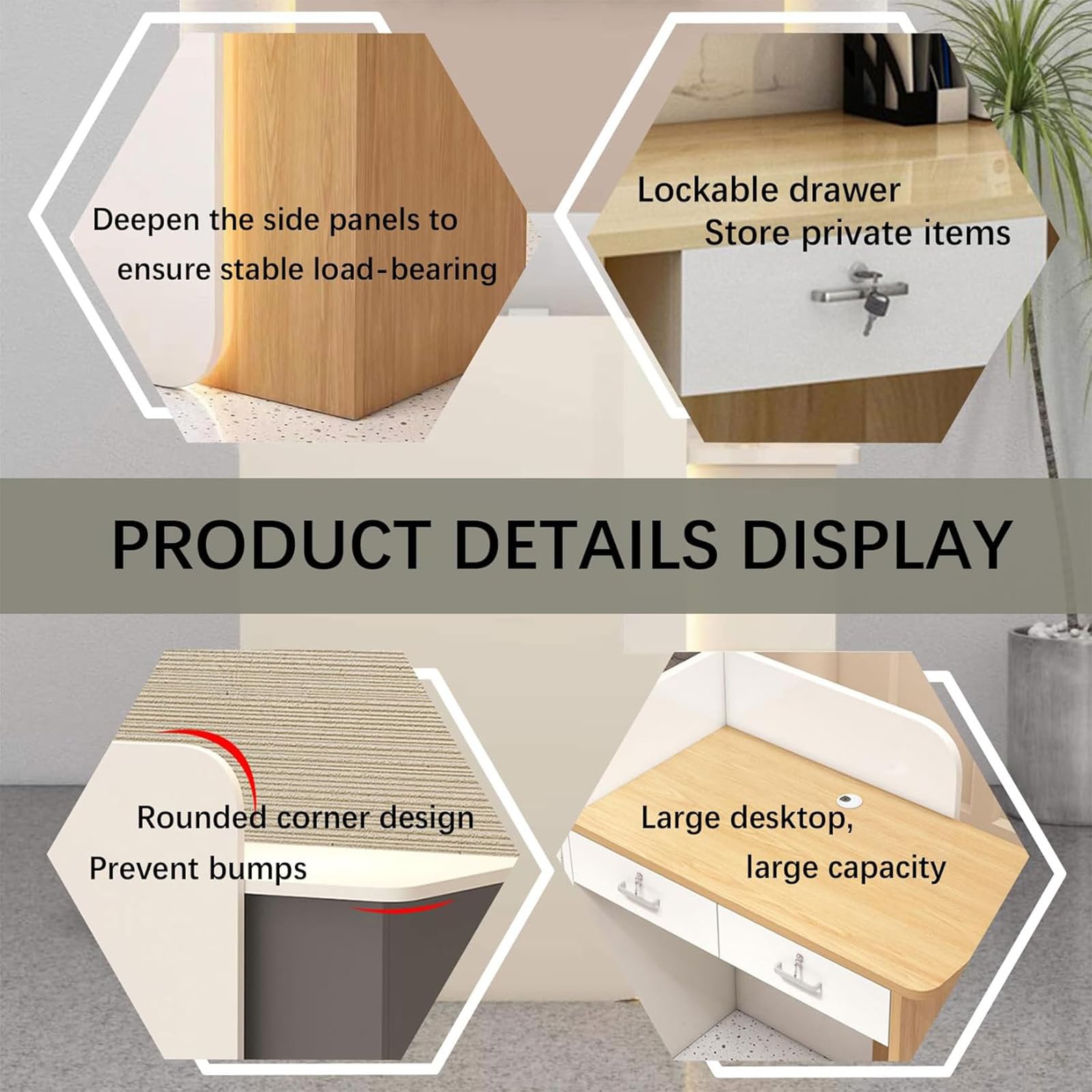 Reception compatta con cassetti per supermercati e minimarket, versatile scrivania in legno per casa, ufficio o segretaria, design salvaspazio, 60 x 45 x 95 cm