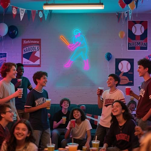 Miniatura 5 de Luz de neón retro de béisbol en azul eléctrico y rosa, vibrante decoración de pared LED para sala de juegos, dormitorio de TikTok y bar, regalo Azul