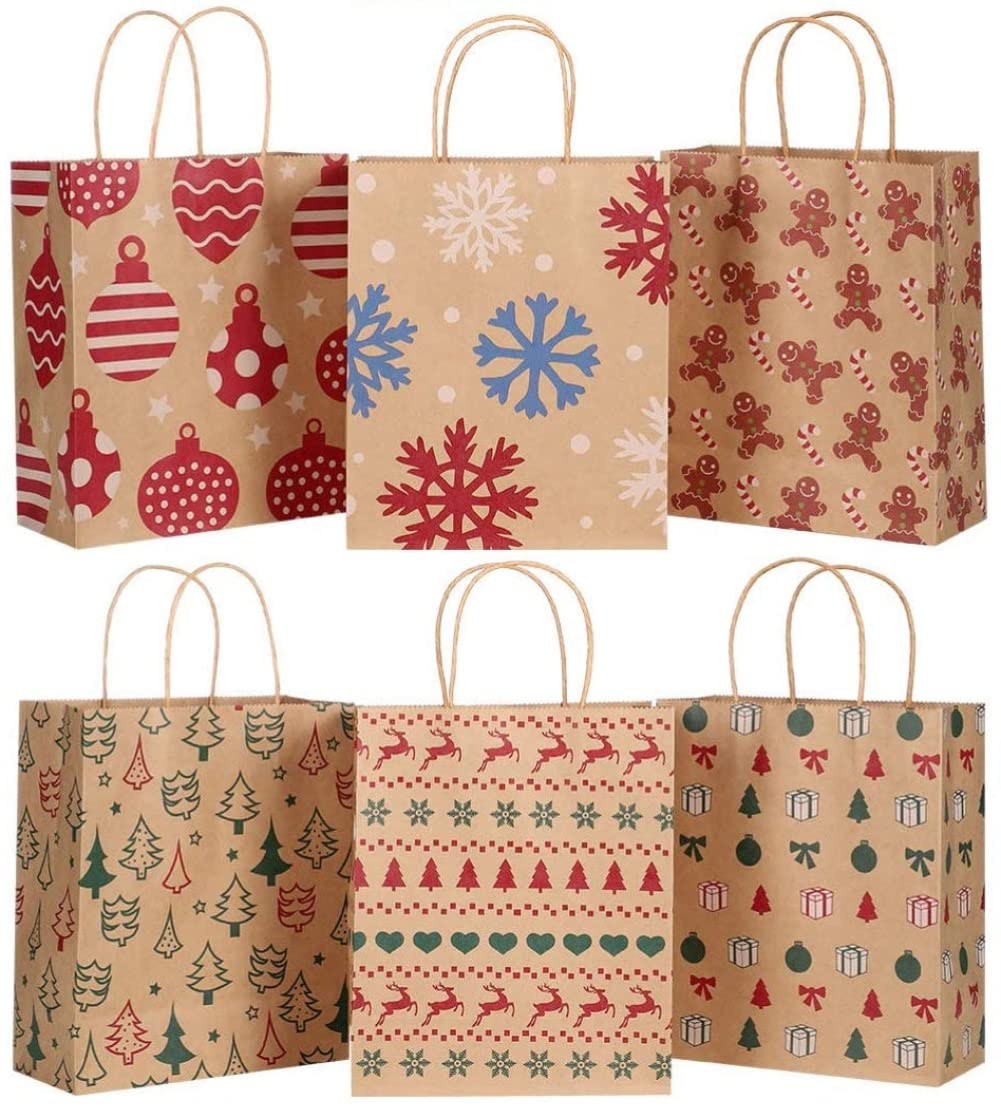 LATERN 24 Pièces Sacs De Noël Des Sacs-cadeaux, 6 Modèles Sacs En Papier Kraft Sacs De Cadeaux Sur Le Thème De Noël Boîtes De Papier De Bonbons De