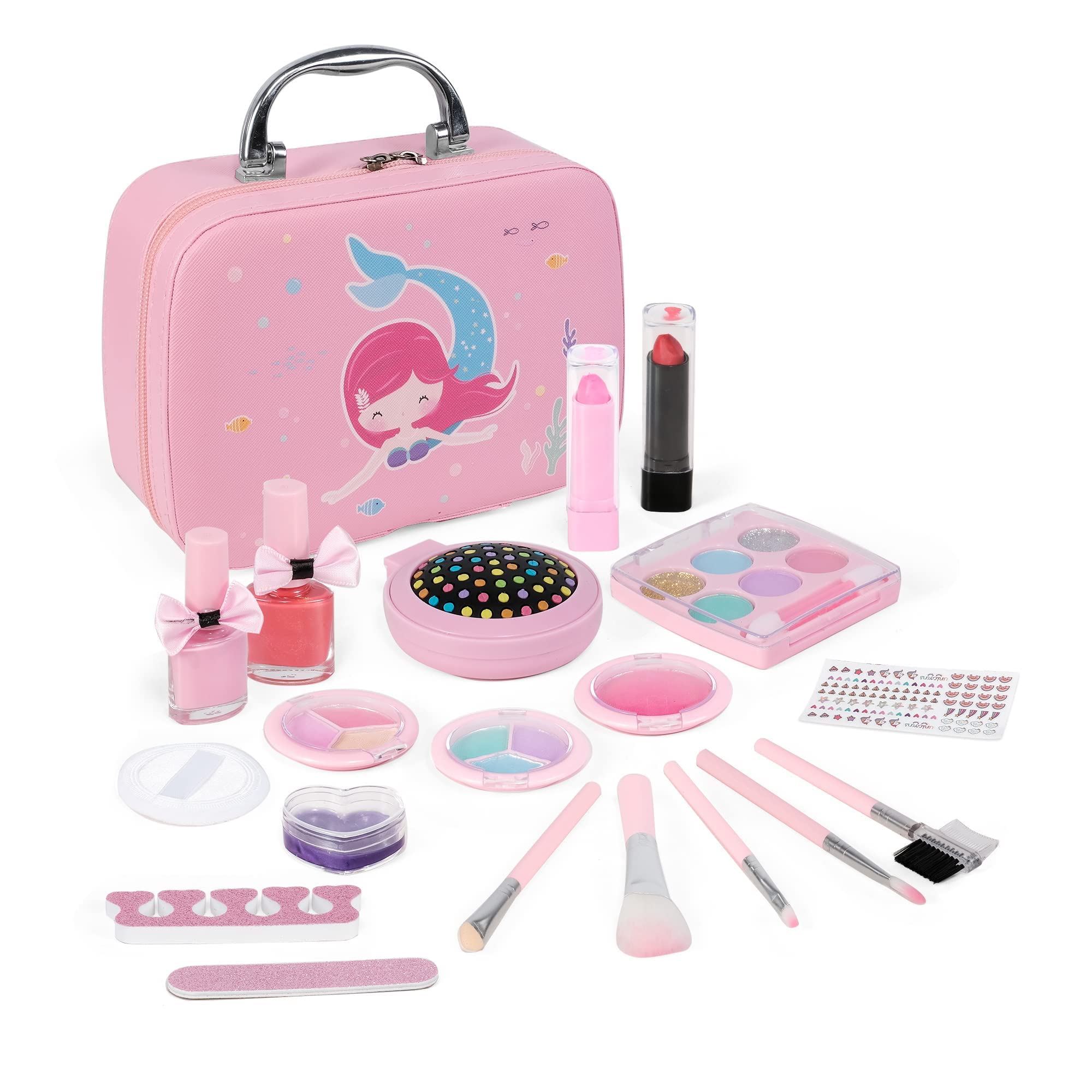 Kids Makeup Kit for Girl, Real Washable Kids Makeup Set Toy for Little Girls, 21 Pcs Non-Toxic Makeup Kit with Cosmetic Kit Bag for Girls Birthday Ages 3 4 5 6 7 8+ ,Pink