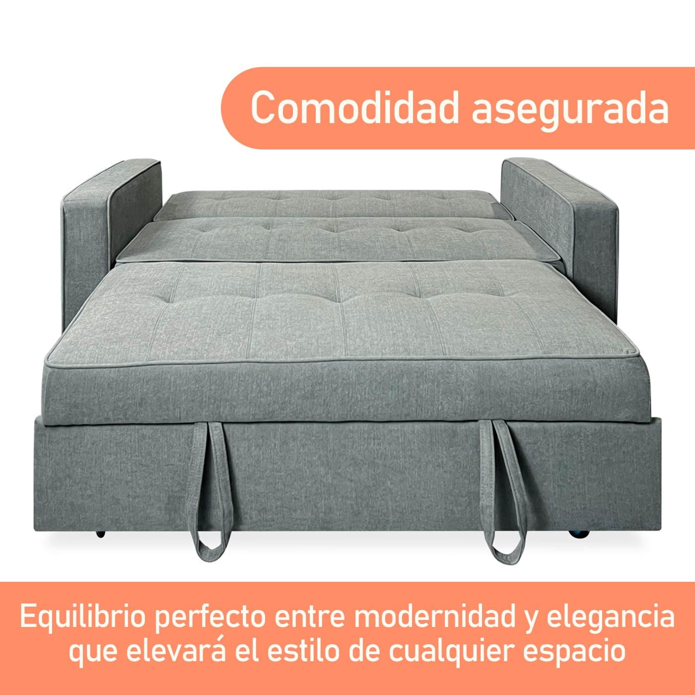 amuéblate Online - Sofá Cama de 2 Plazas Modelo Lite, Diseño Moderno, Práctico, Cómodo y Funcional, con Reposabrazos, Acabado en Gris